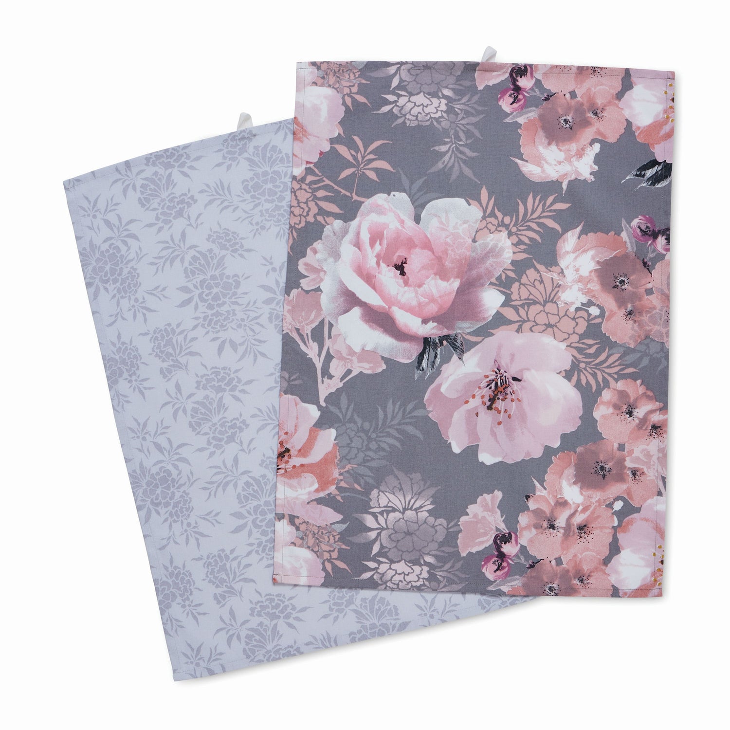 Catherine Lansfield Dramatic Floral Two x Tea Towels Grey