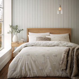 Catherine Lansfield Brushed Sheep Duvet Cover Bedding Set Natural
