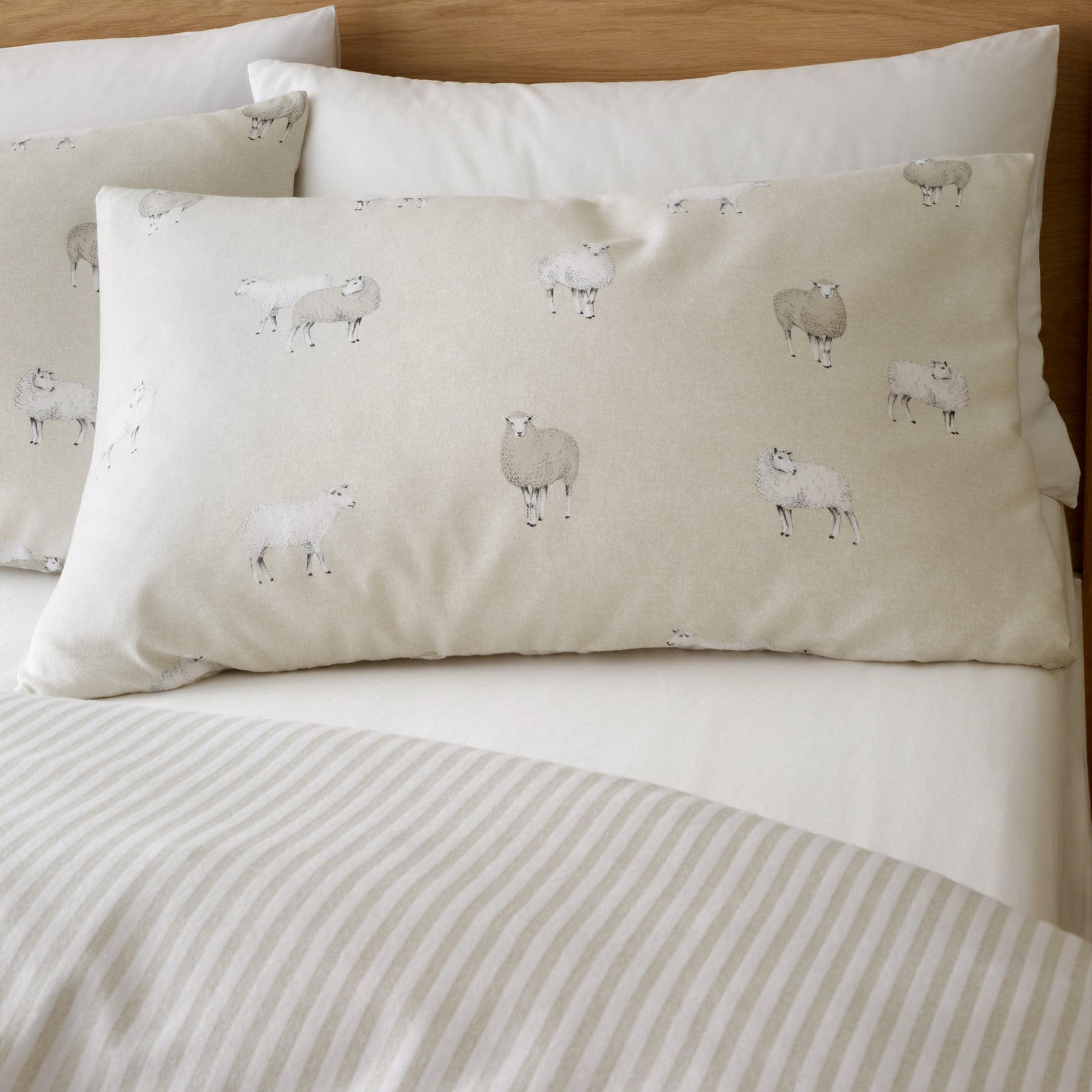 Catherine Lansfield Brushed Sheep Duvet Cover Bedding Set Natural