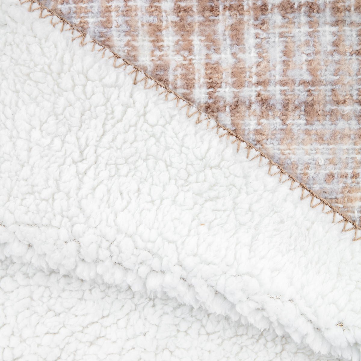 Woven Faux Mohair 130cm x 160cm Reversible Sherpa Throw Natural