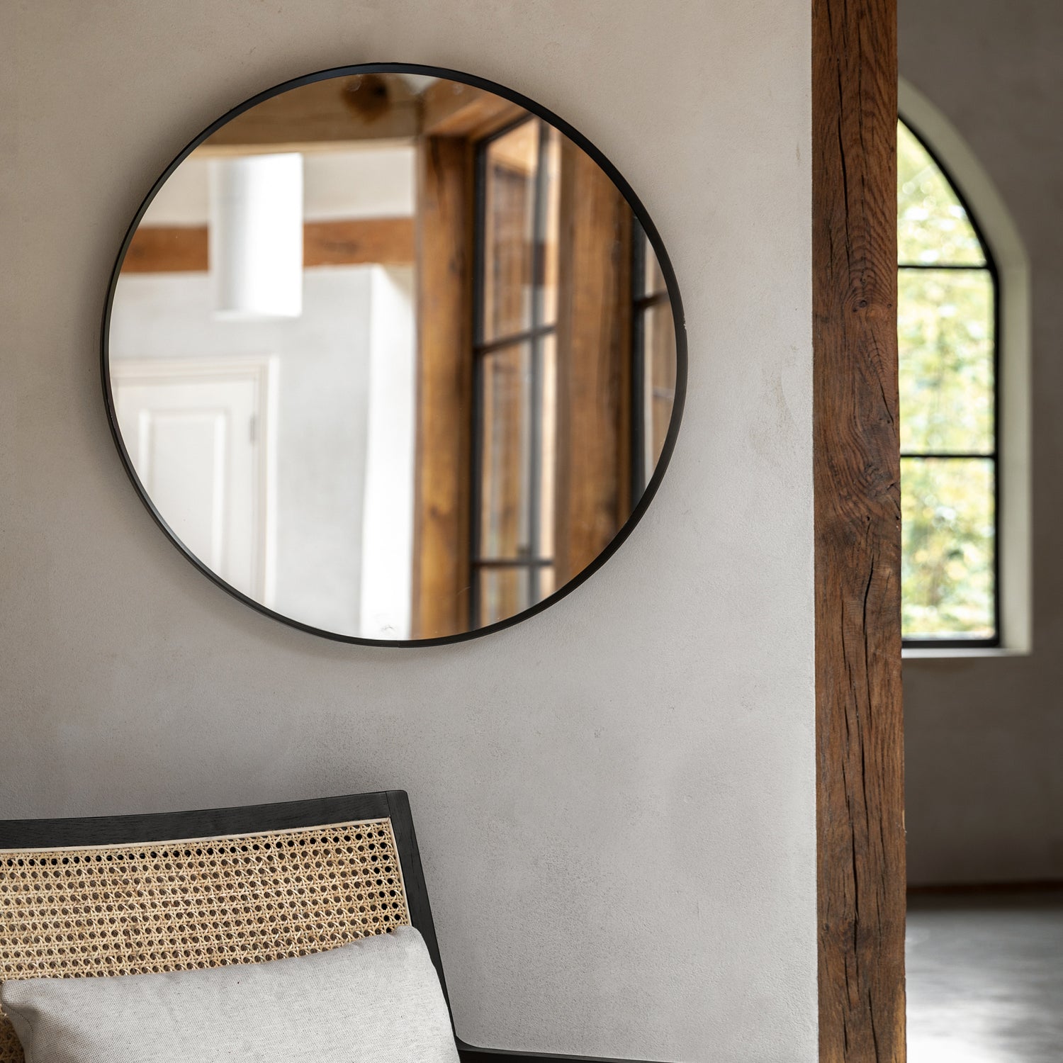Holworth 80cm x 80cm Large Round Mirror Black