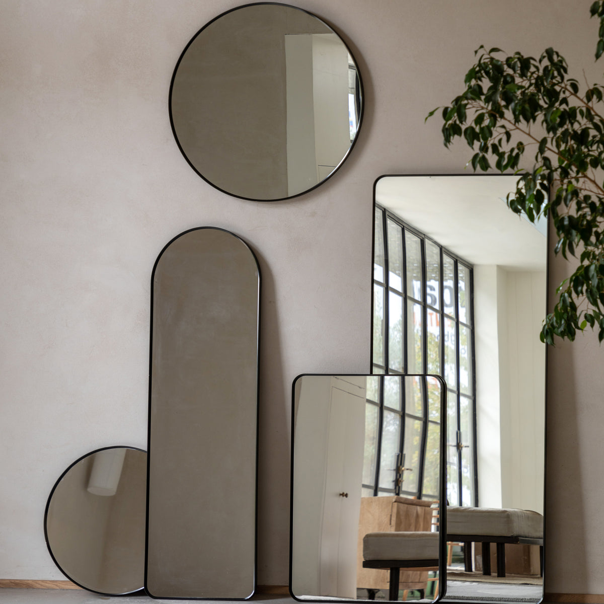 Holworth 60cm x 60cm Round Mirror Black