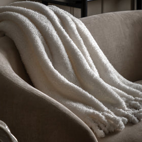 Plain 130cm x 170cm Fringe Teddy Throw Natural