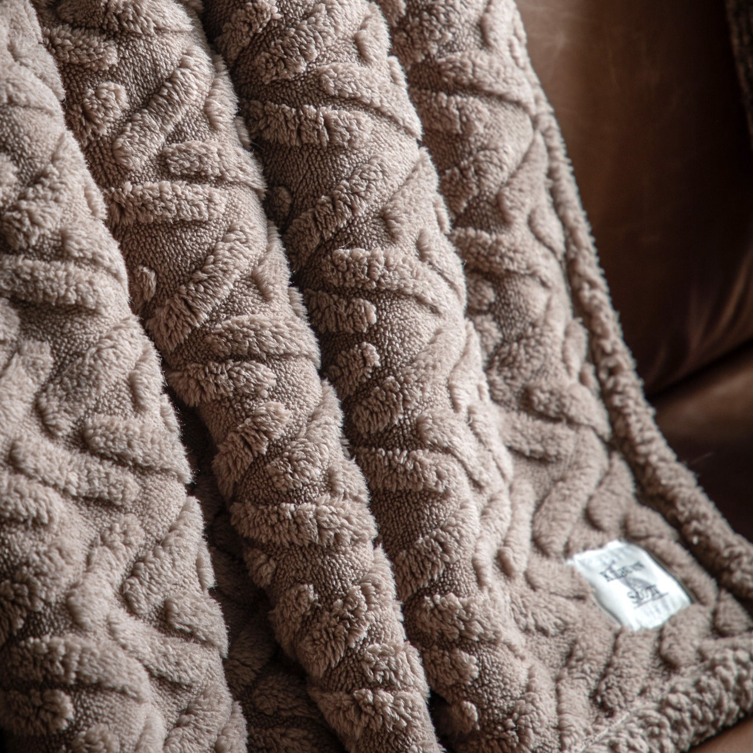 Herringbone 140cm x 180cm Sherpa Throw Taupe