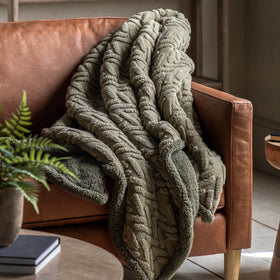 Herringbone 140cm x 180cm Sherpa Throw Sage
