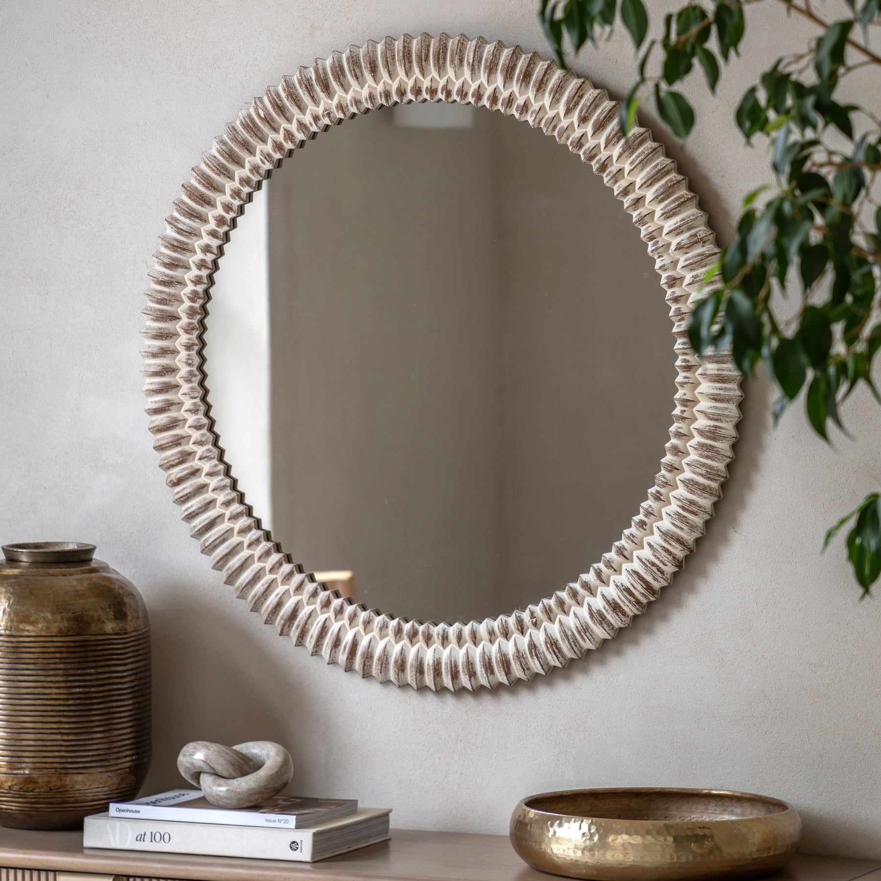 Pimlico 90cm x 90cm Round Mirror White Wash