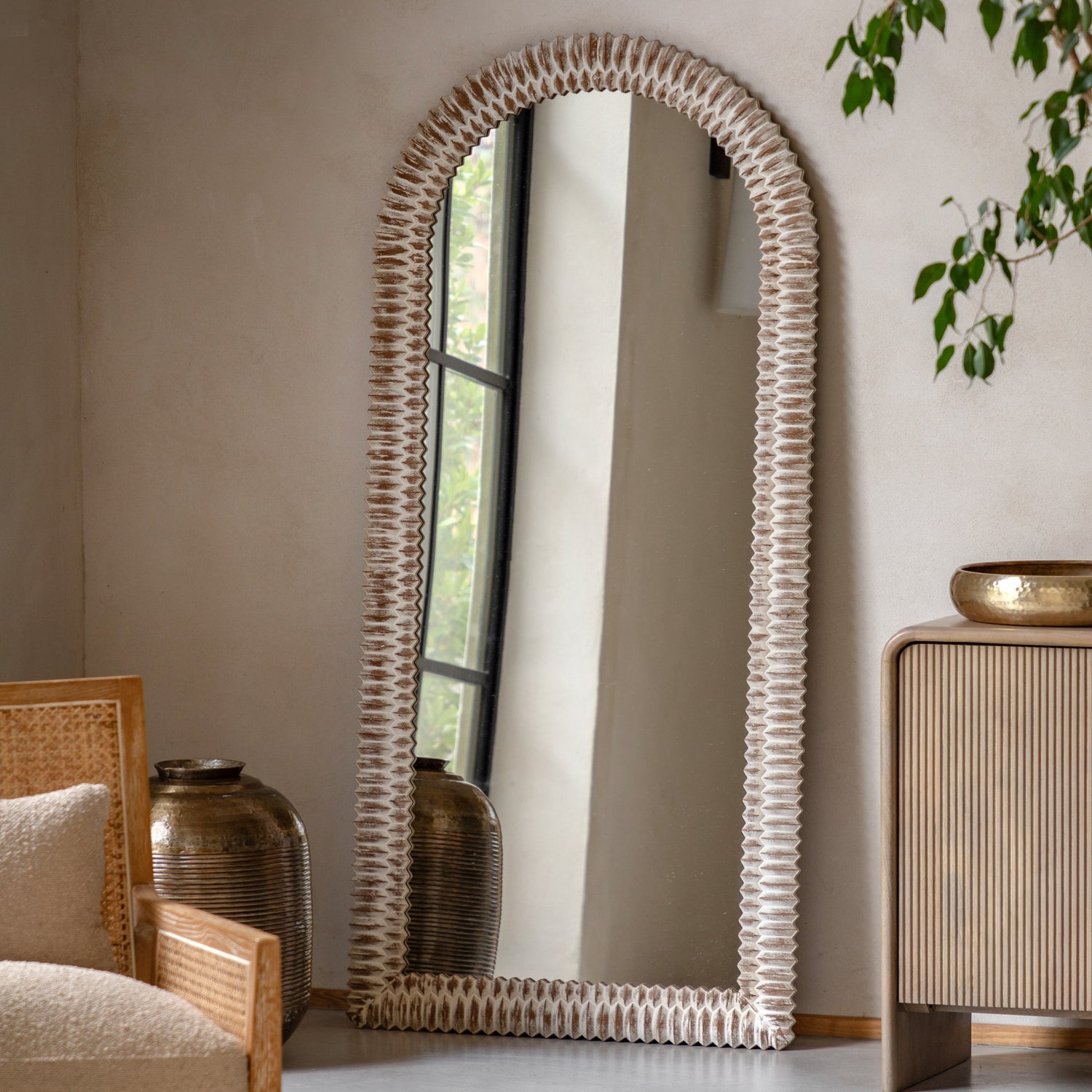 Pimlico 77cm x 170cm Arch Leaner Mirror White Wash