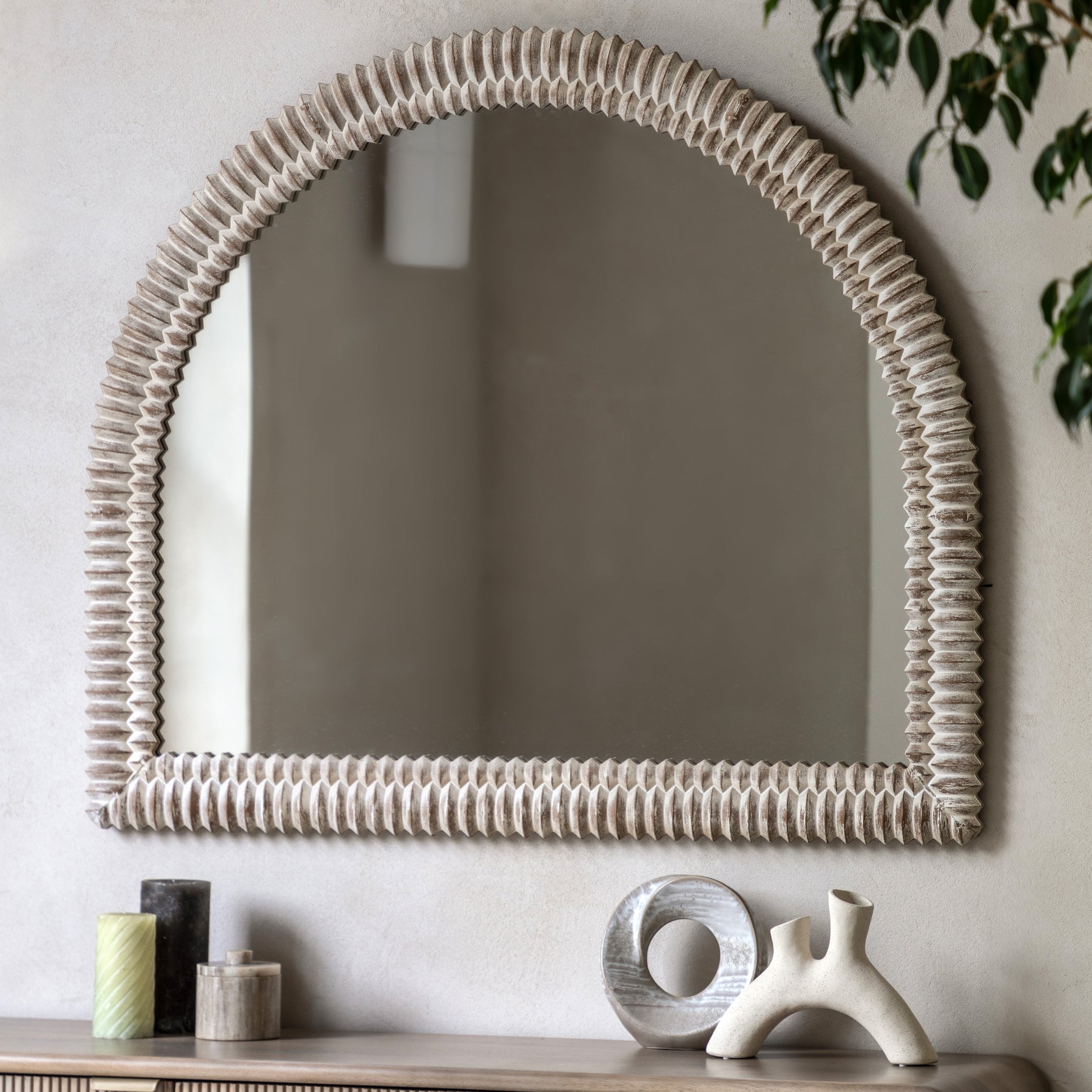 Pimlico 120cm x 100cm Arch Overmantle Mirror White Wash