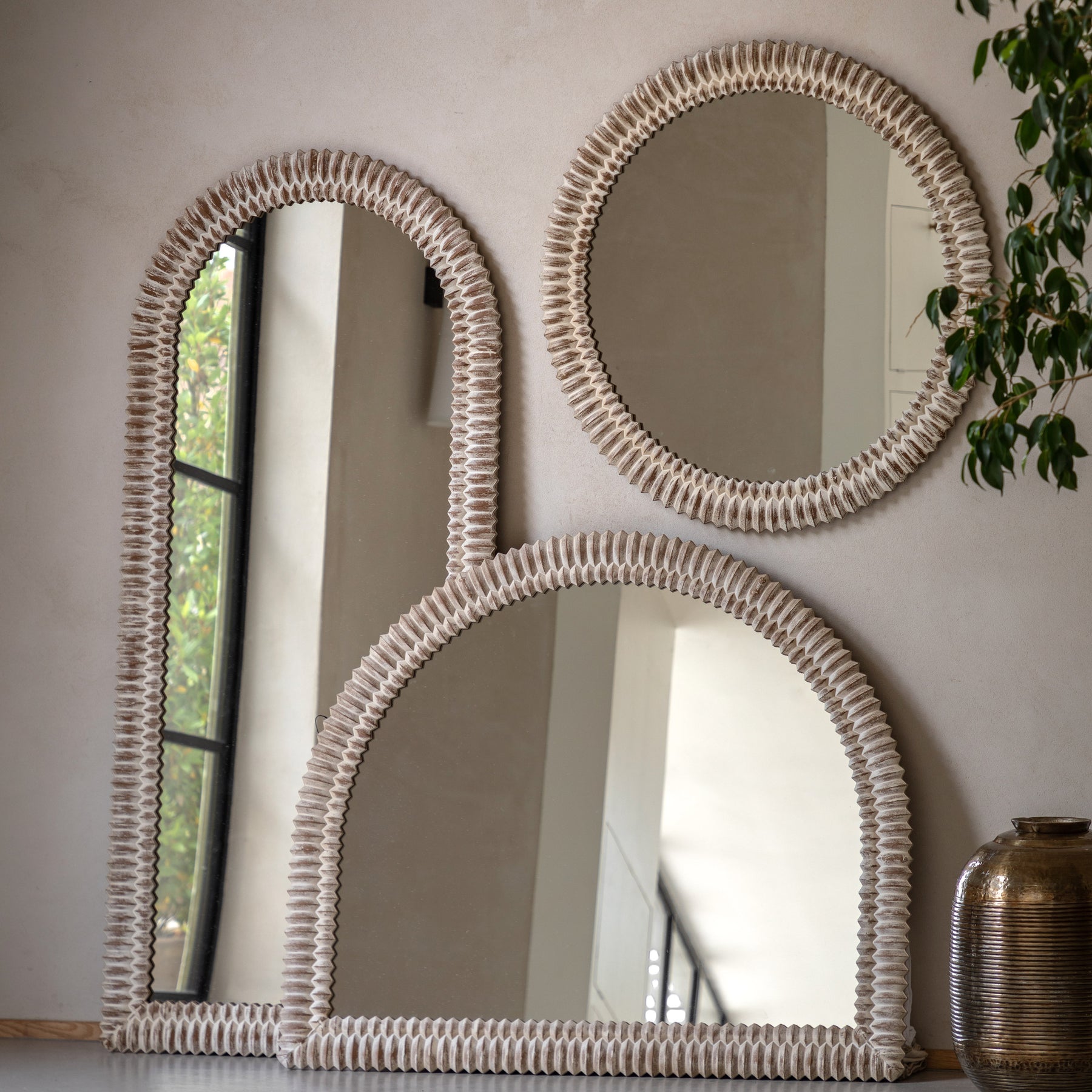 Pimlico 120cm x 100cm Arch Overmantle Mirror White Wash