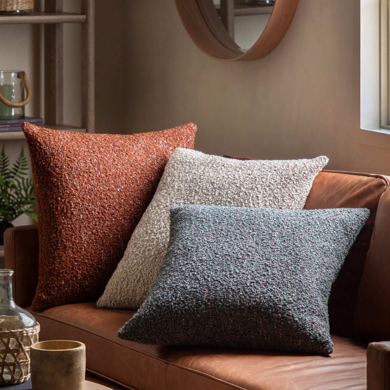 Boucle Knife Edge 55cm x 55cm Filled Cushion Charcoal