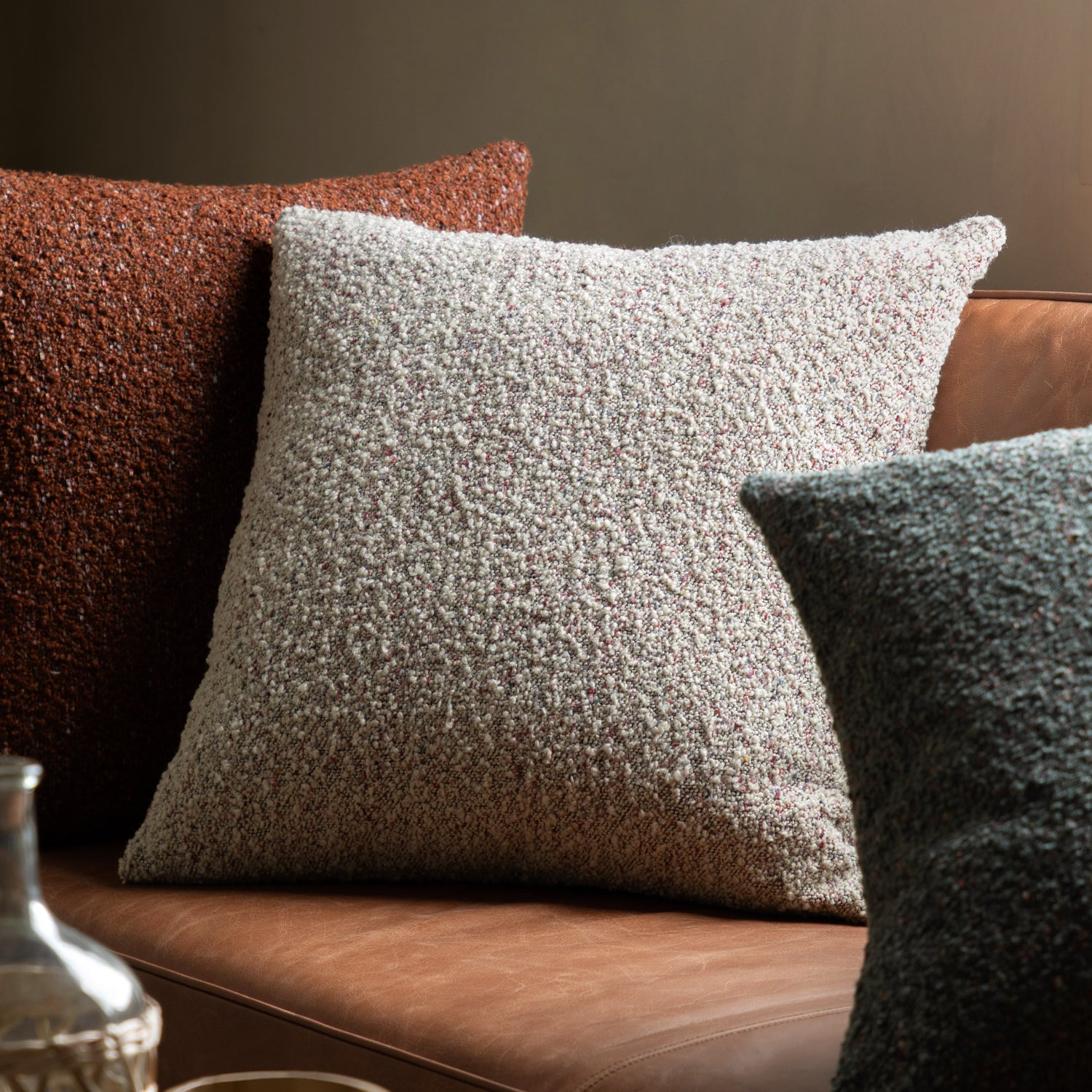 Boucle Knife Edge 55cm x 55cm Filled Cushion Grey