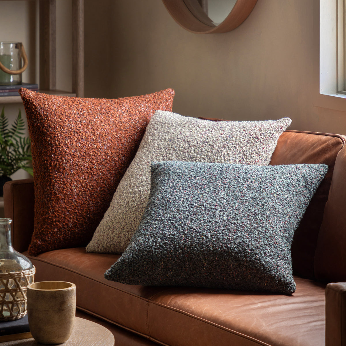Boucle Knife Edge 55cm x 55cm Filled Cushion Grey
