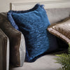 Cut Velvet Fringe 50cm x 50cm Filled Cushion Blue