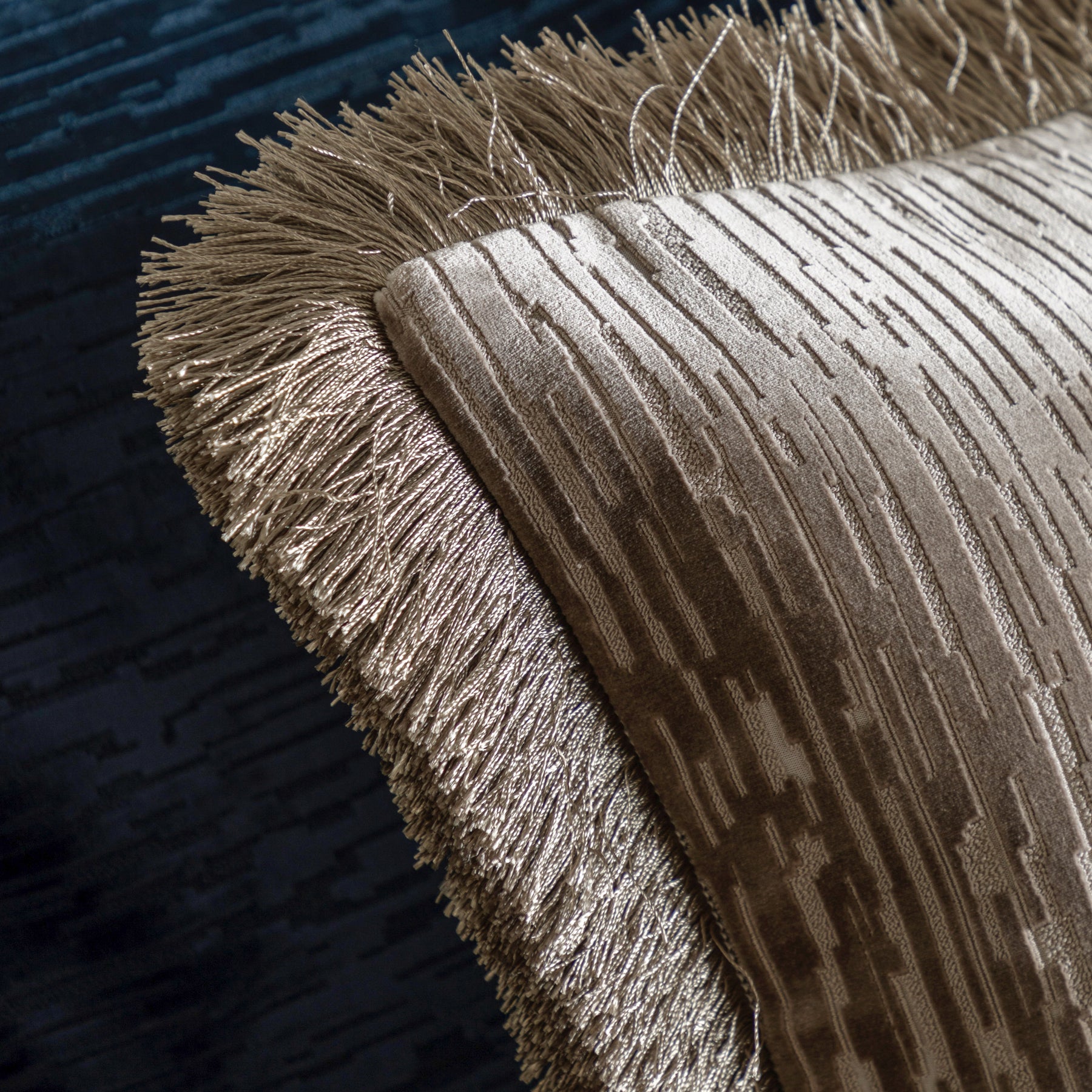 Cut Velvet Fringe 50cm x 50cm Filled Cushion Silver