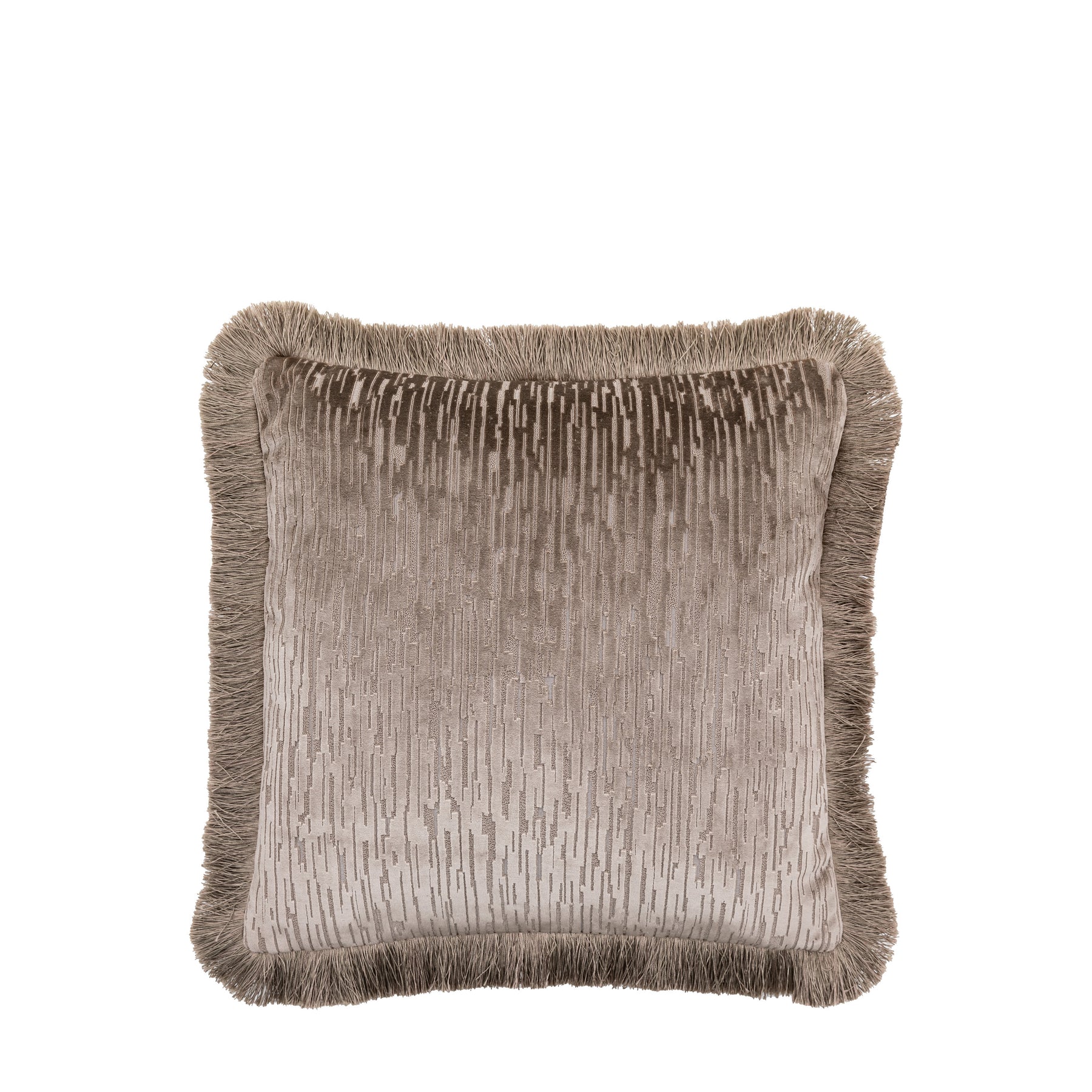 Cut Velvet Fringe 50cm x 50cm Filled Cushion Silver