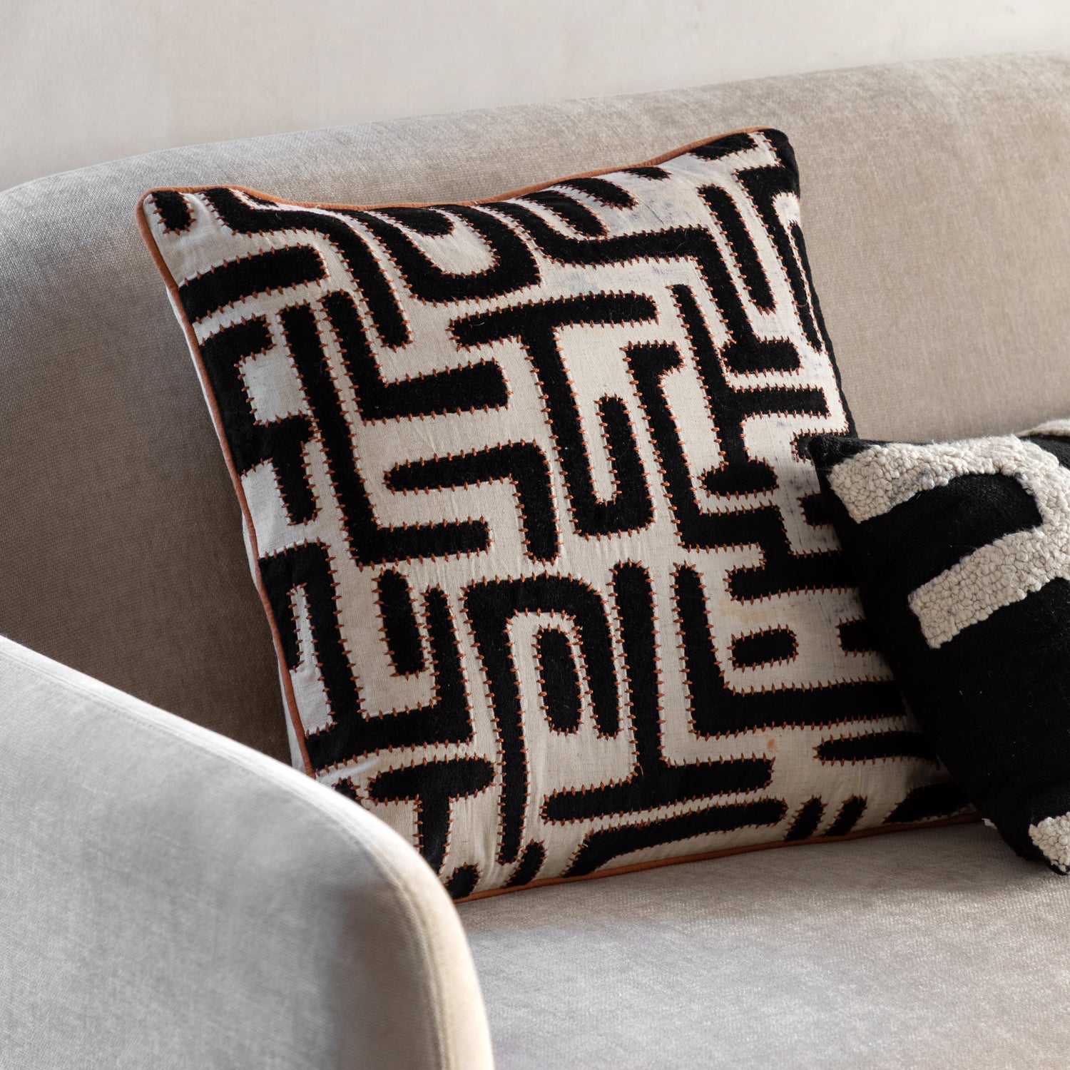 Oskar Applique 45cm x 45cm Feather Filled Cushion Black Apricot