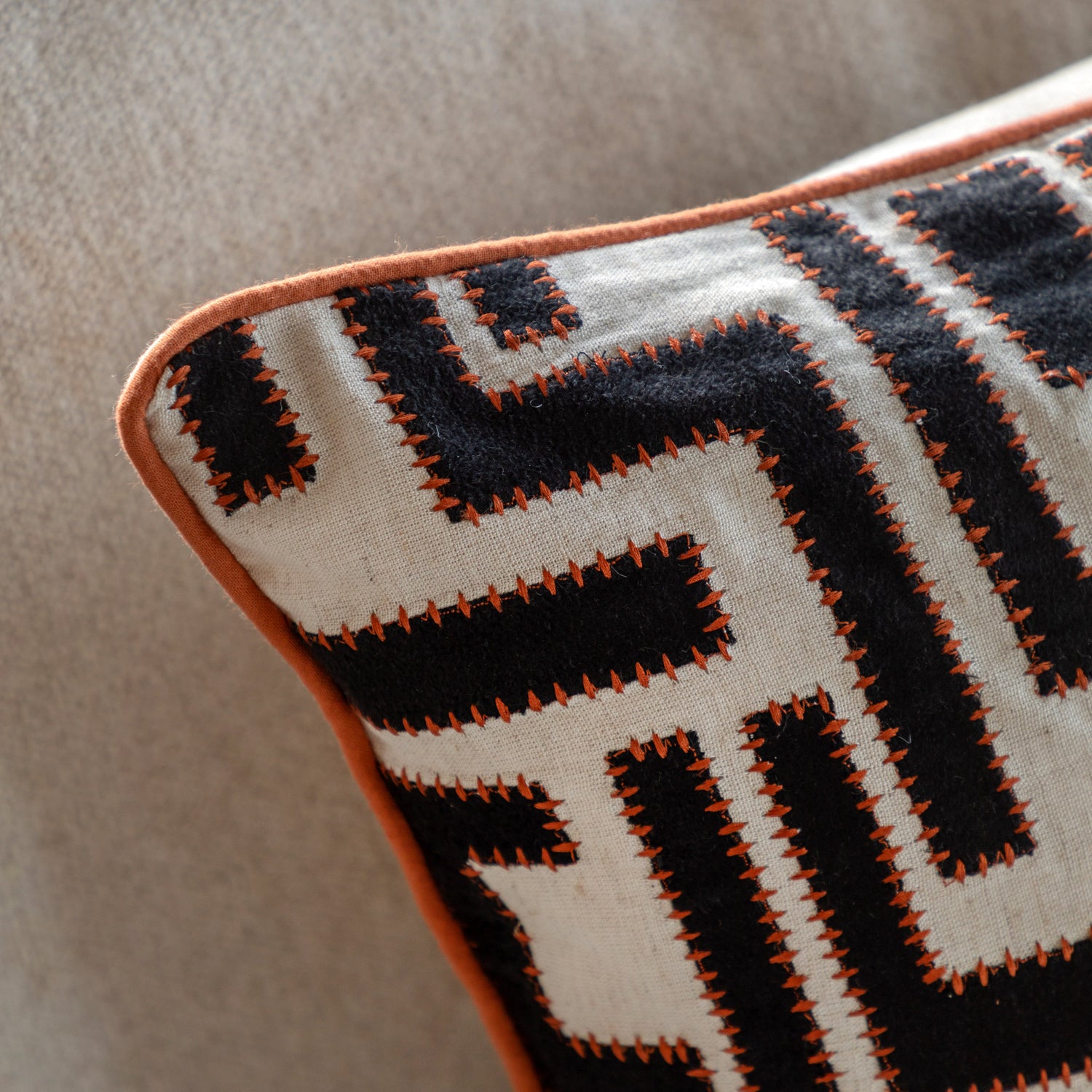Oskar Applique 45cm x 45cm Feather Filled Cushion Black Apricot