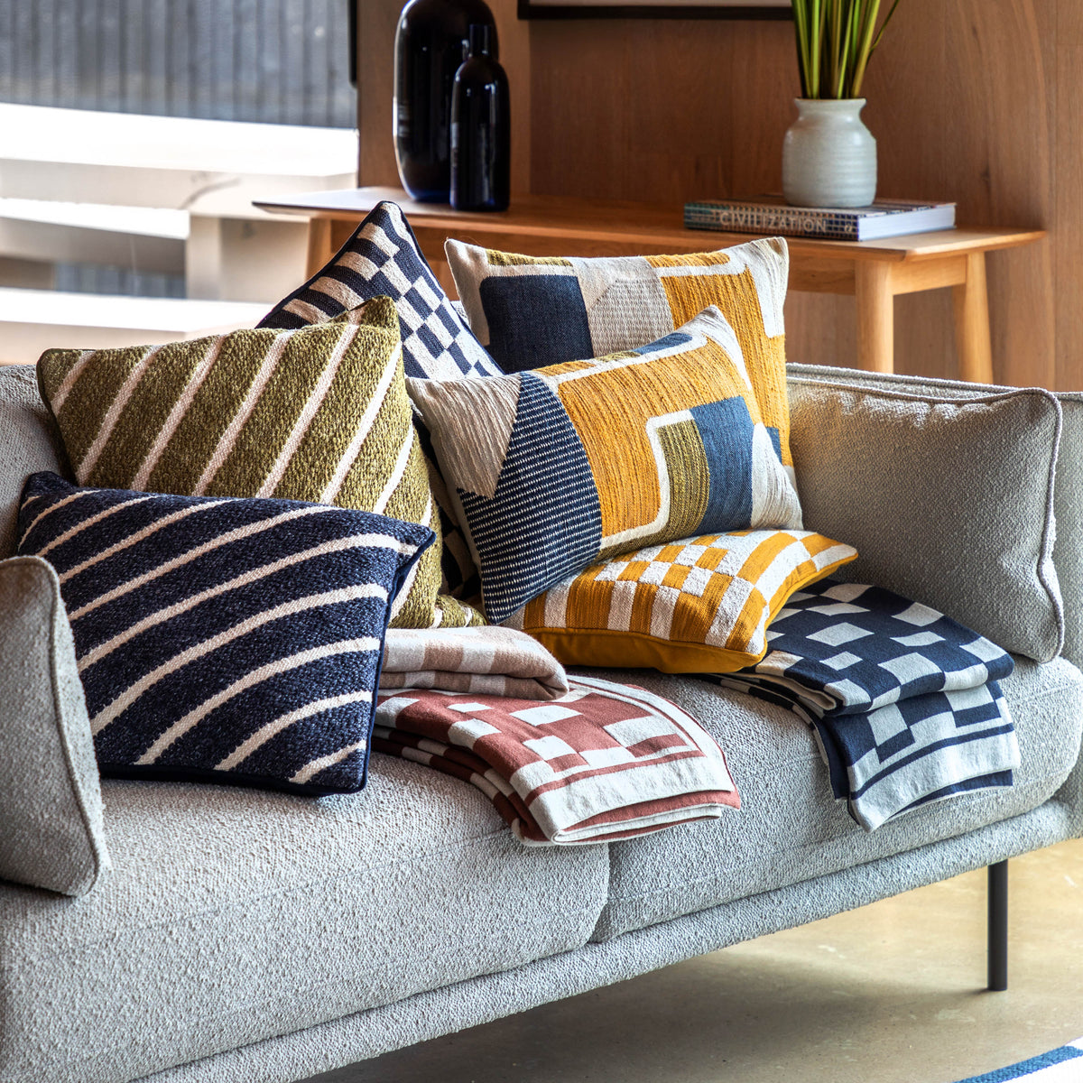 Hemsby Stripe Woven 45cm x 45cm Feather Filled Cushion Olive
