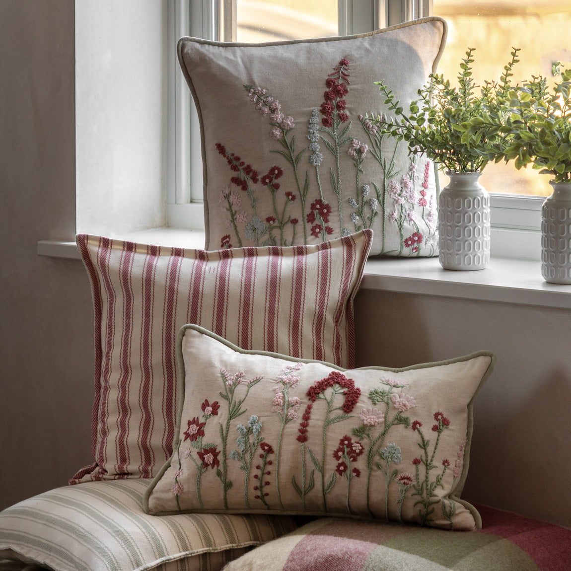 Kilnsey Embroidered Meadow 45cm x 45cm Feather Filled Cushion Multi