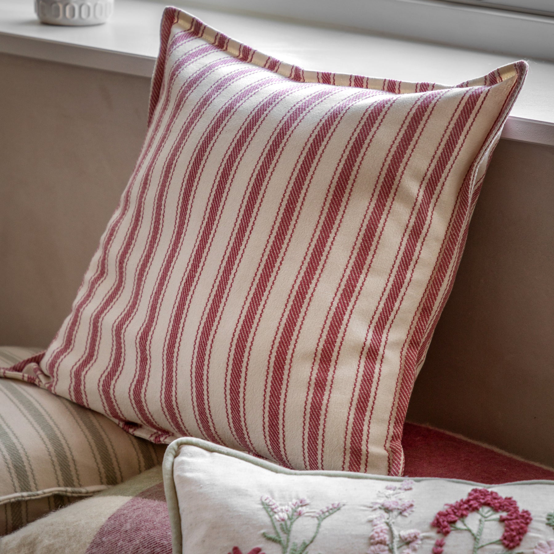 Alston Woven Stripe 45cm x 45cm Filled Cushion Cranberry