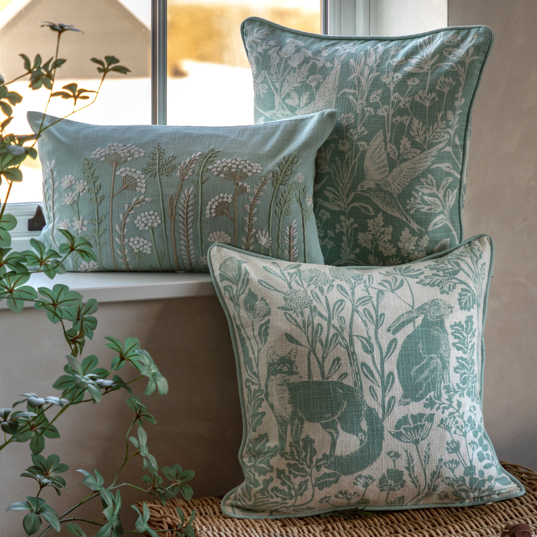 Rosley Birds 45cm x 45cm Filled Cushion Duck Egg