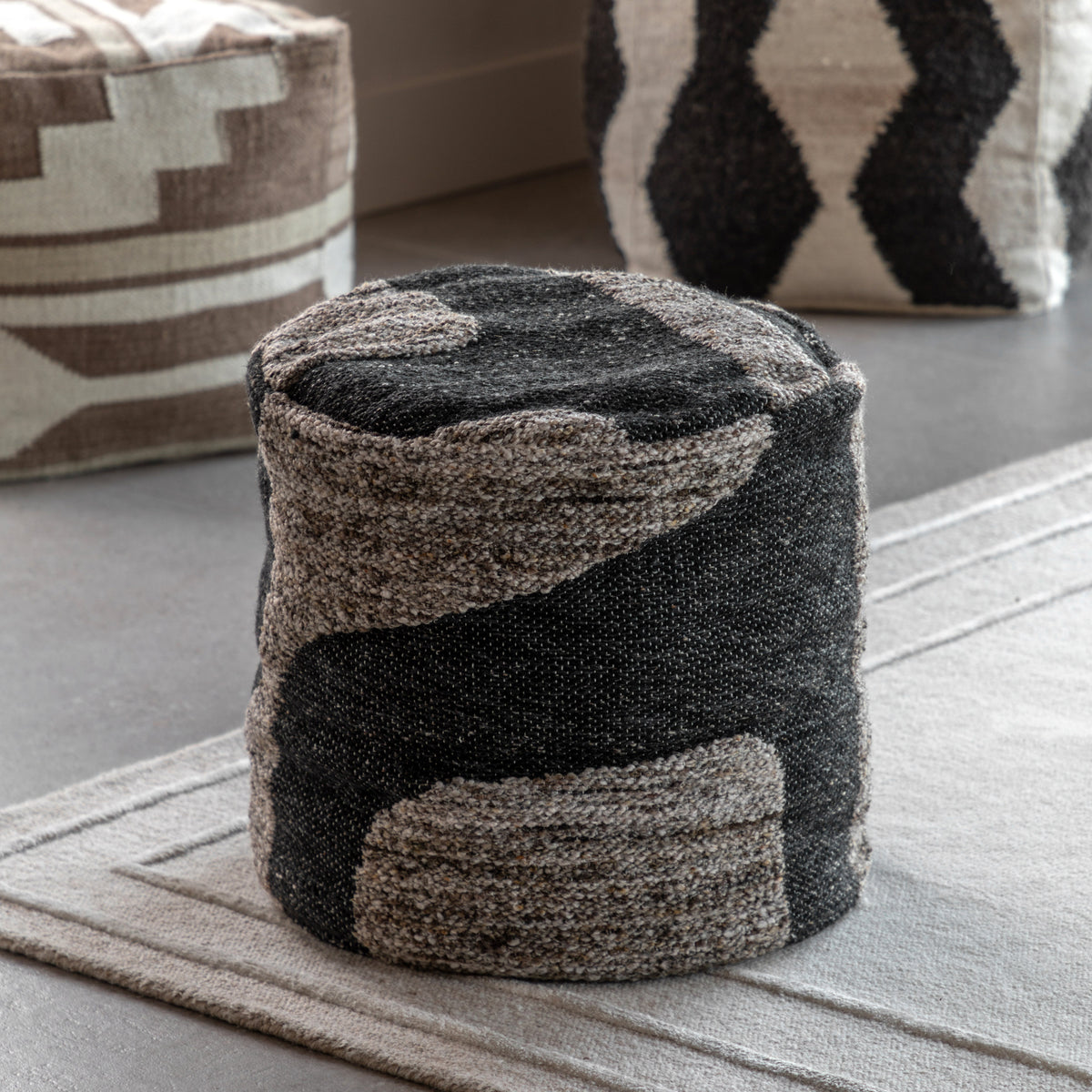 Bergen Mono Graphic 50cm Drum Pouffe Navy