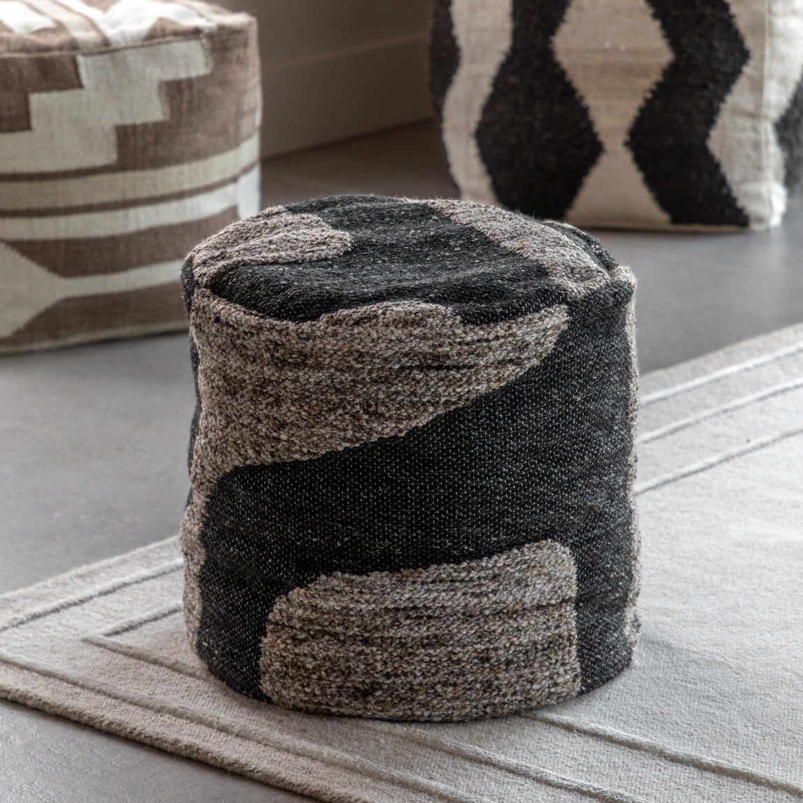 Bergen Mono Graphic 50cm Drum Pouffe Navy
