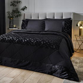 Catherine Lansfield Lattice Cut Velvet 220cm x 230cm Quilted Bedspread Black