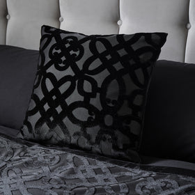 Catherine Lansfield Lattice Cut Velvet Filled Cushion 43cm x 43cm Black