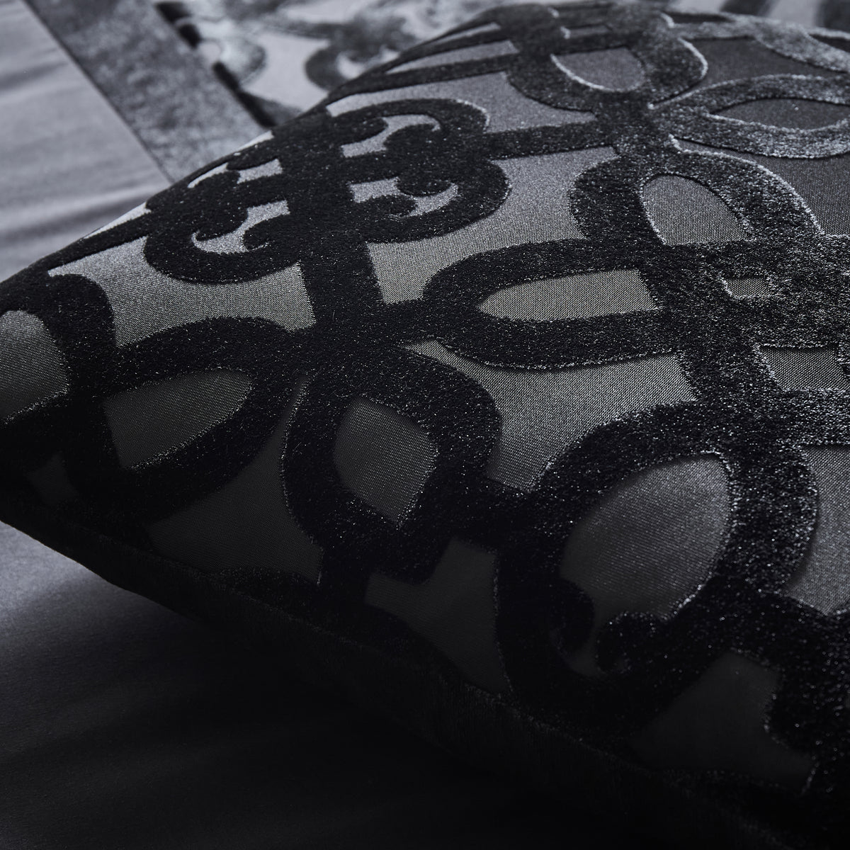 Catherine Lansfield Lattice Cut Velvet Filled Cushion 43cm x 43cm Black