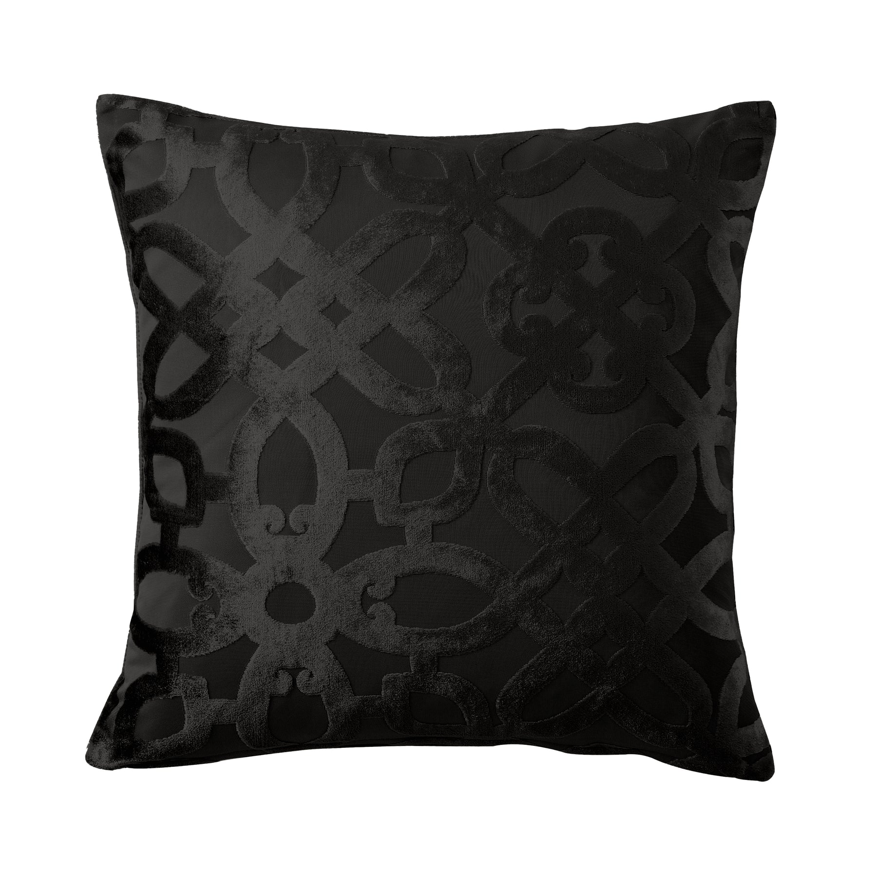 Catherine Lansfield Lattice Cut Velvet Filled Cushion 43cm x 43cm Black