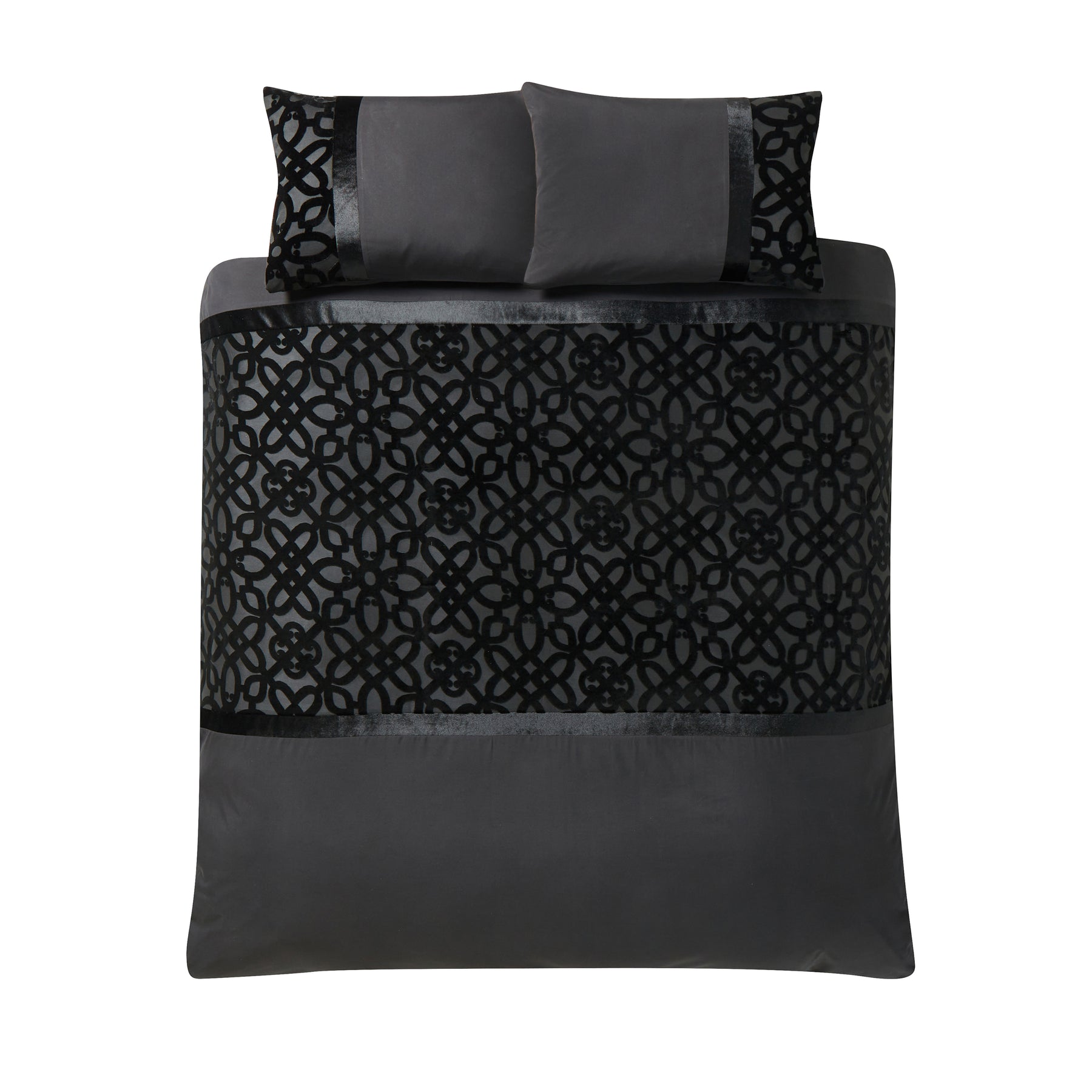 Catherine Lansfield Lattice Cut Velvet Duvet Cover Bedding Set Black