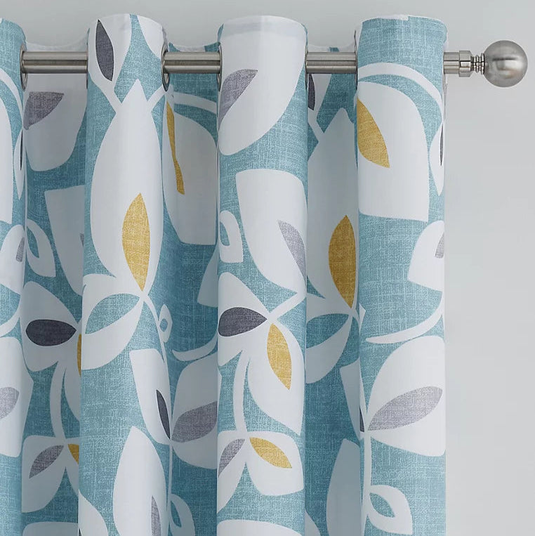 Catherine Lansfield Inga Leaf Ready Made Eyelet Curtains 66'' x 72'' Teal