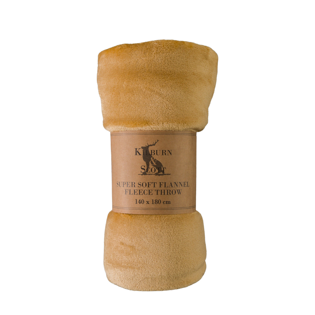 Rolled 140cm x 180cm Flannel Fleece Throw Camel