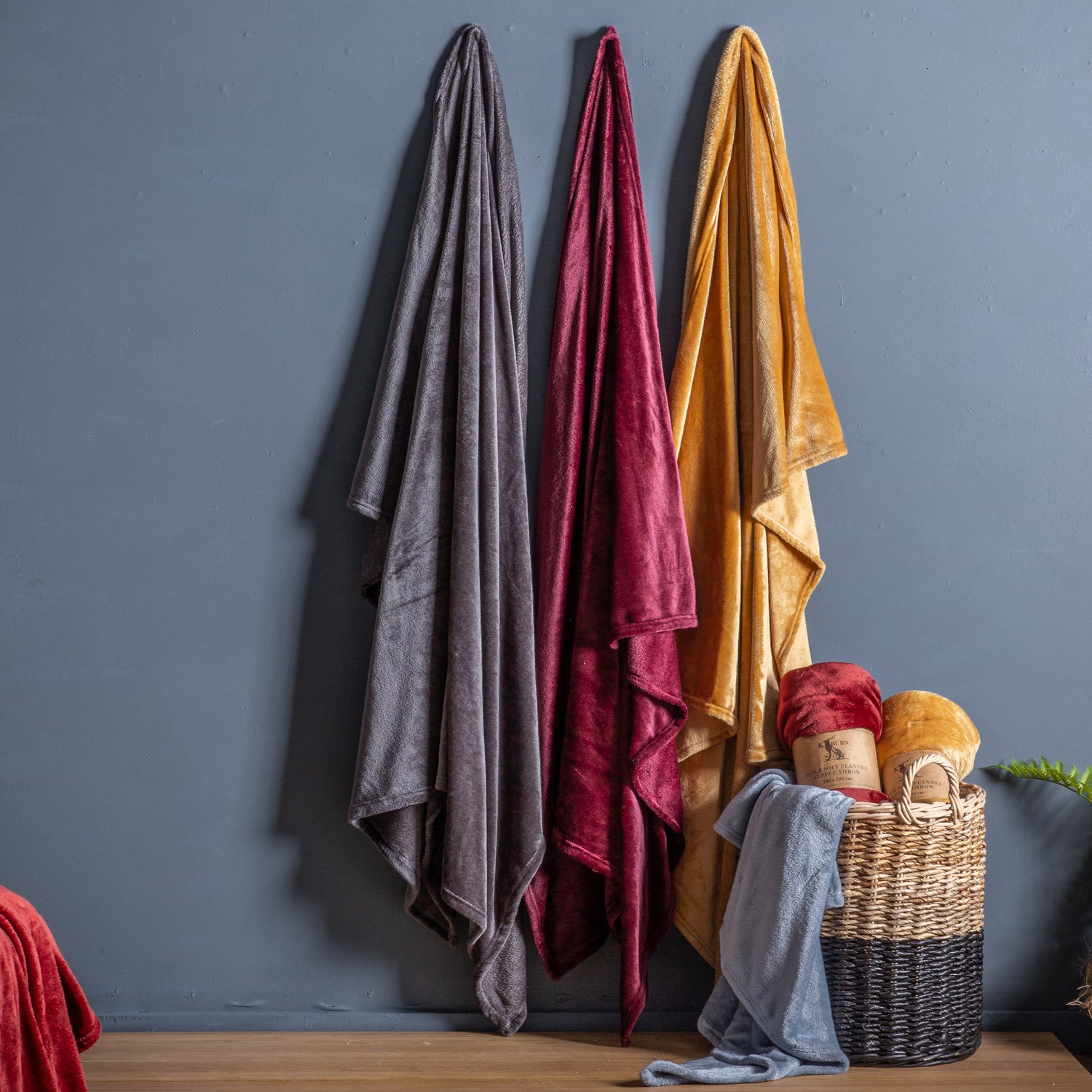 Rolled 140cm x 180cm Flannel Fleece Throw Camel