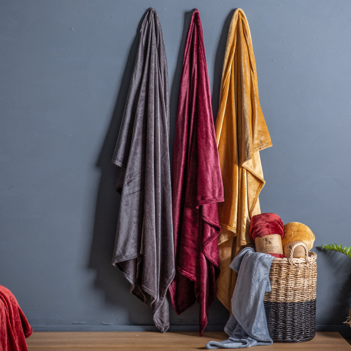 Rolled 140cm x 180cm Flannel Fleece Throw Camel