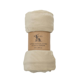 Rolled 140cm x 180cm Flannel Fleece Throw Oatmeal