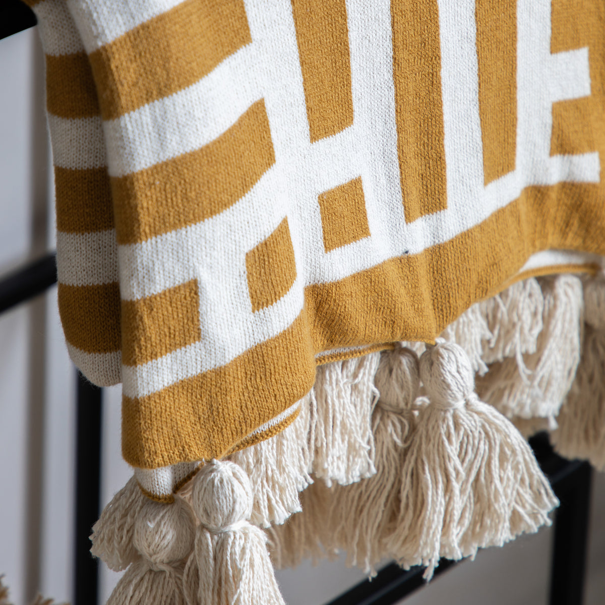 Merton 130cm x 170cm Knitted Tassel Throw Ochre