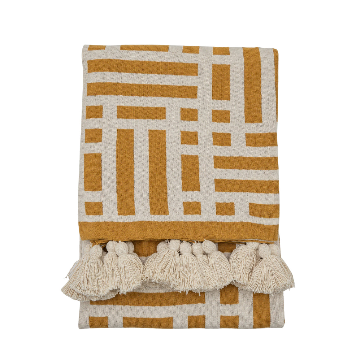 Merton 130cm x 170cm Knitted Tassel Throw Ochre