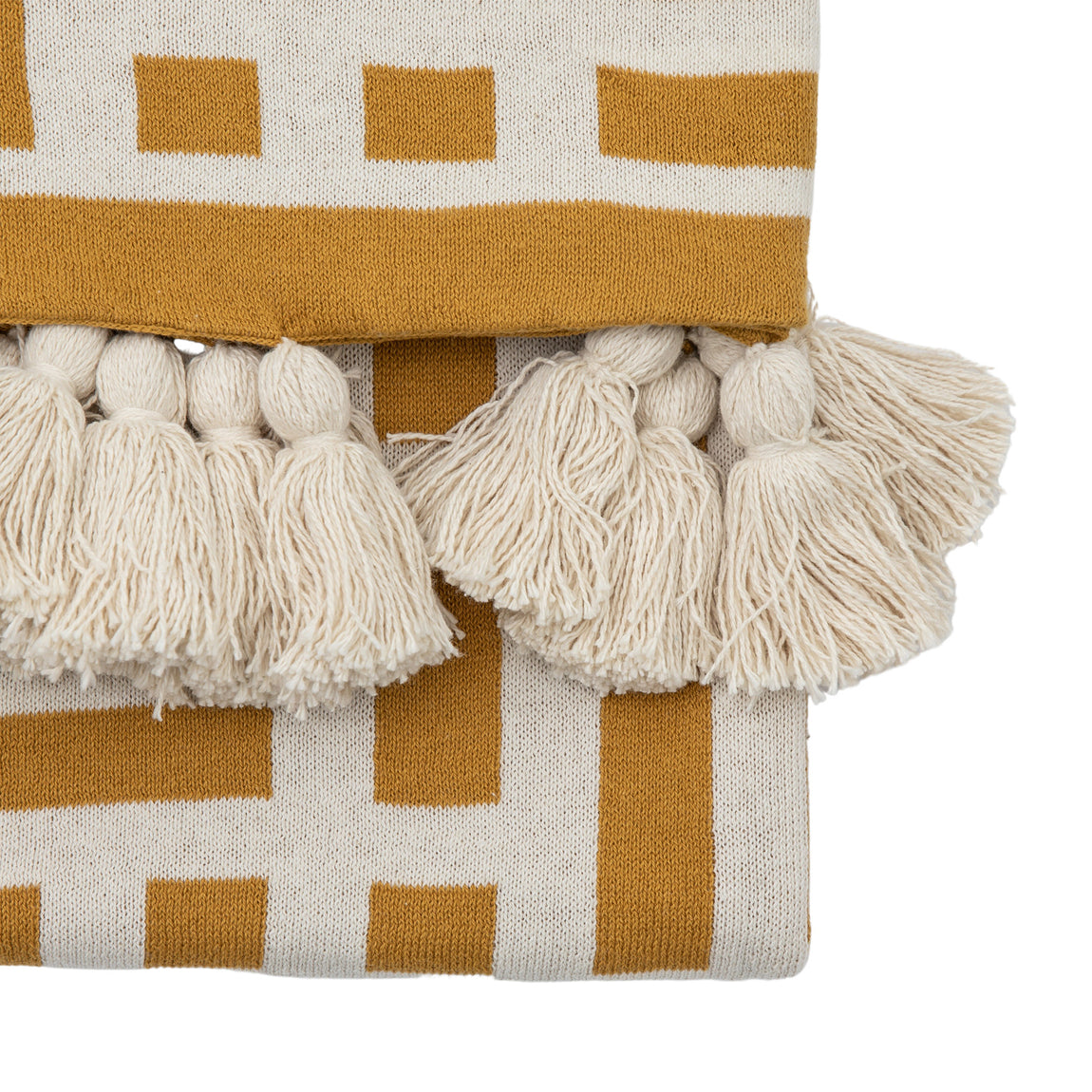 Merton 130cm x 170cm Knitted Tassel Throw Ochre