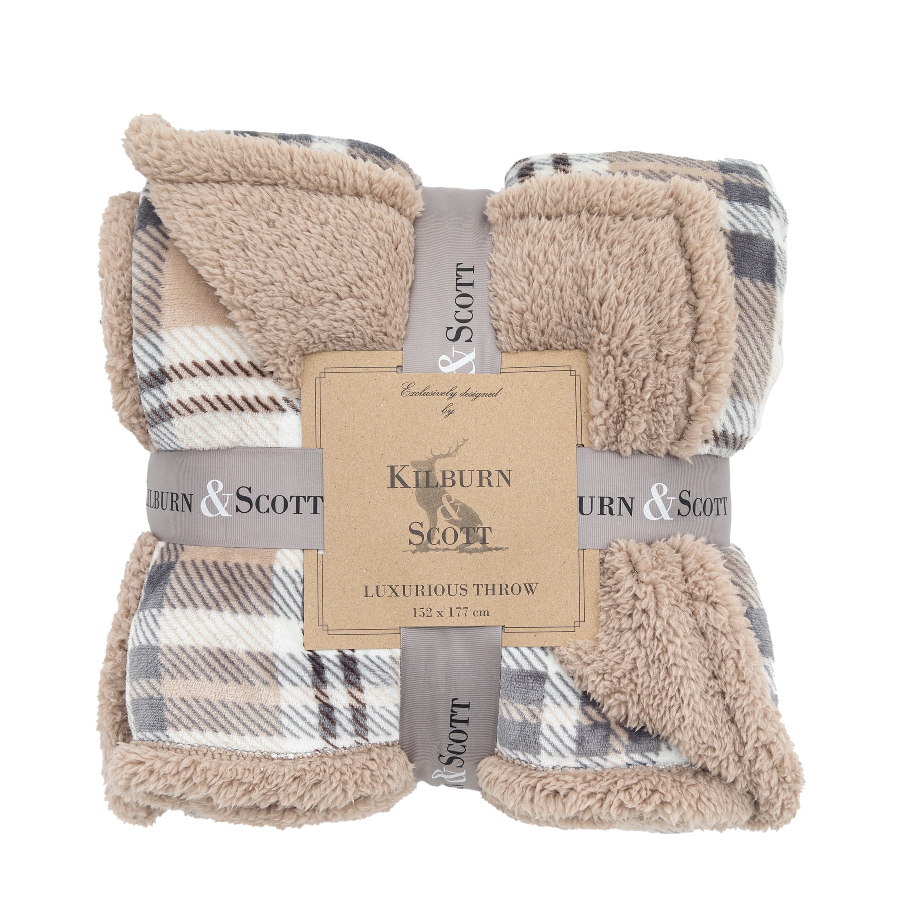 Tartan 152cm x 177cm Sherpa Throw Natural