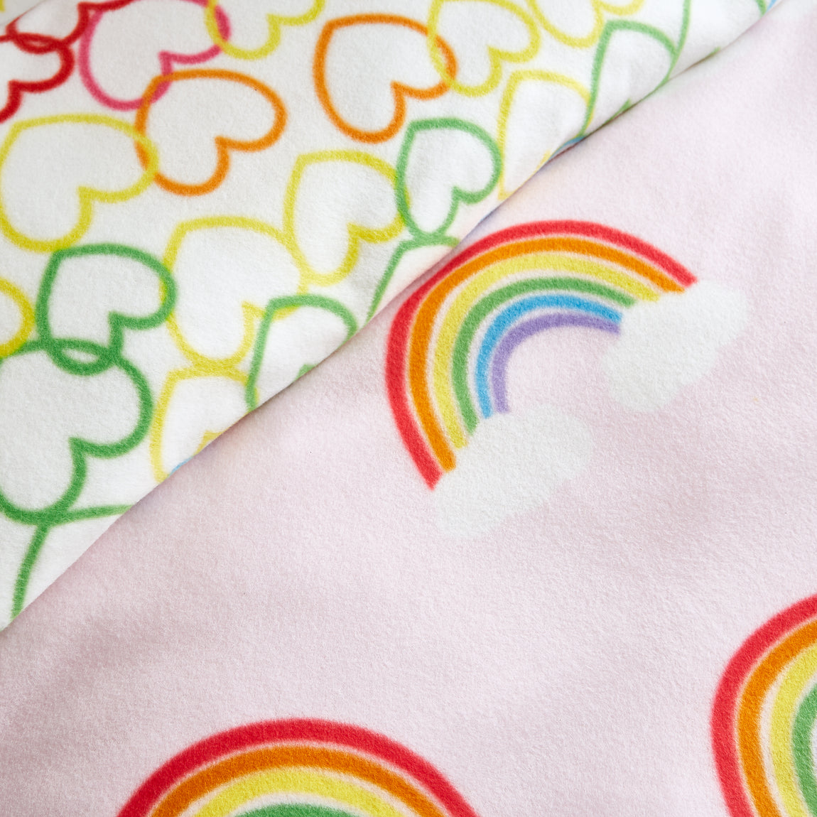 Catherine Lansfield Rainbow Hearts Cosy Fleece Duvet Cover Bedding Set Pink