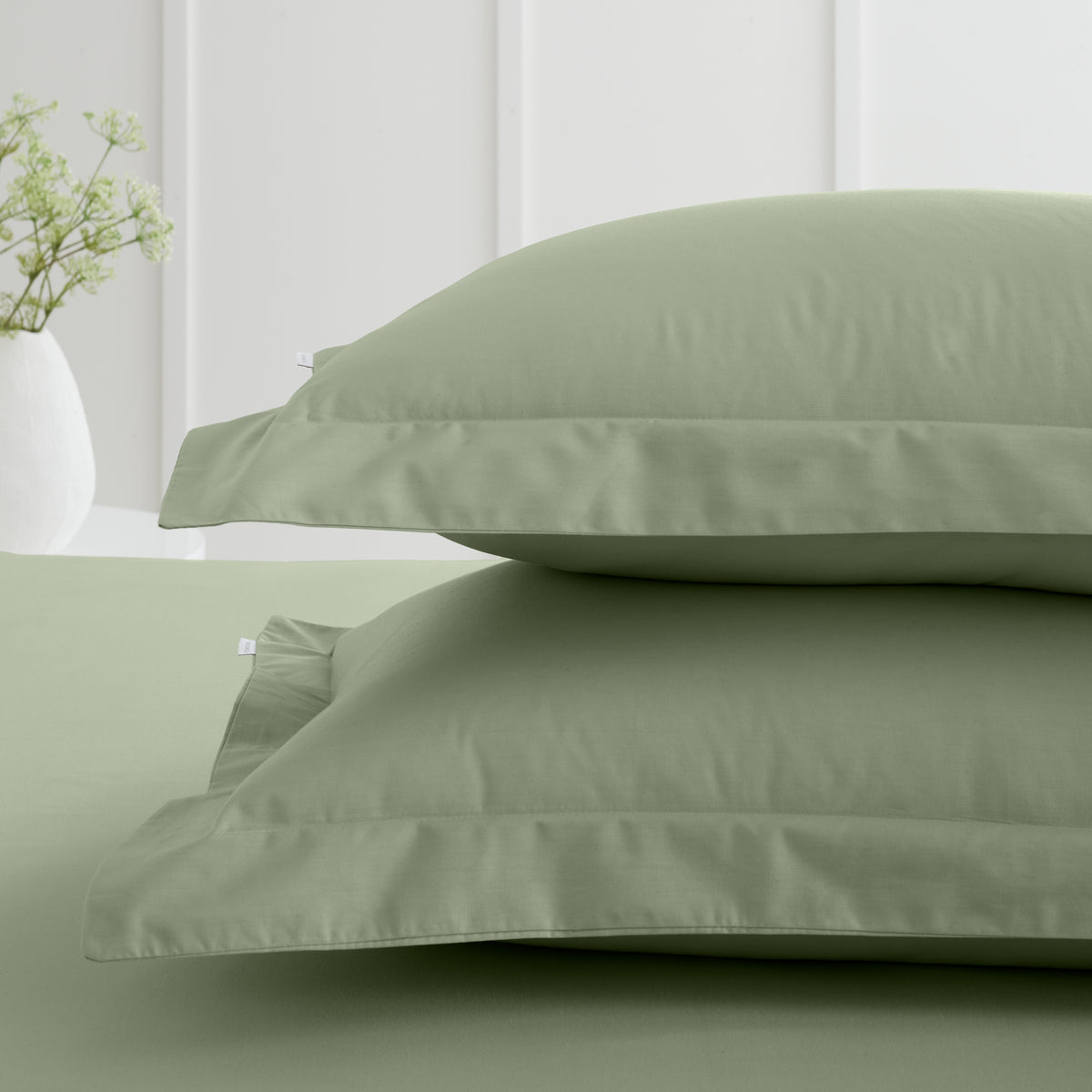 Bianca 200 Thread Count Cotton Percale Pair of Oxford Pillowcases Sage