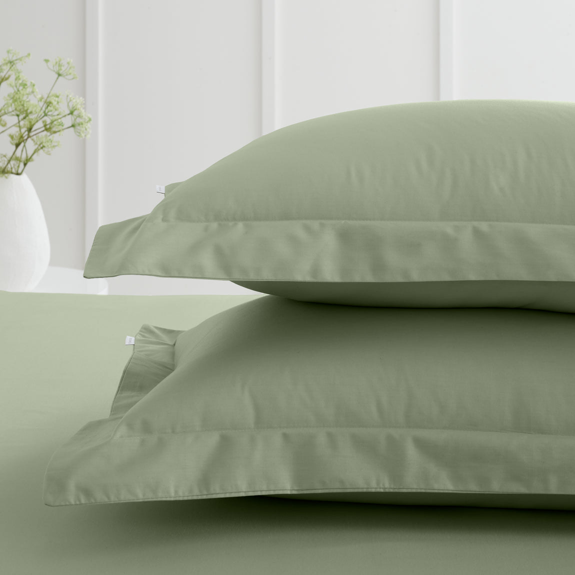 Bianca 200 Thread Count Cotton Percale Pair of Oxford Pillowcases Sage