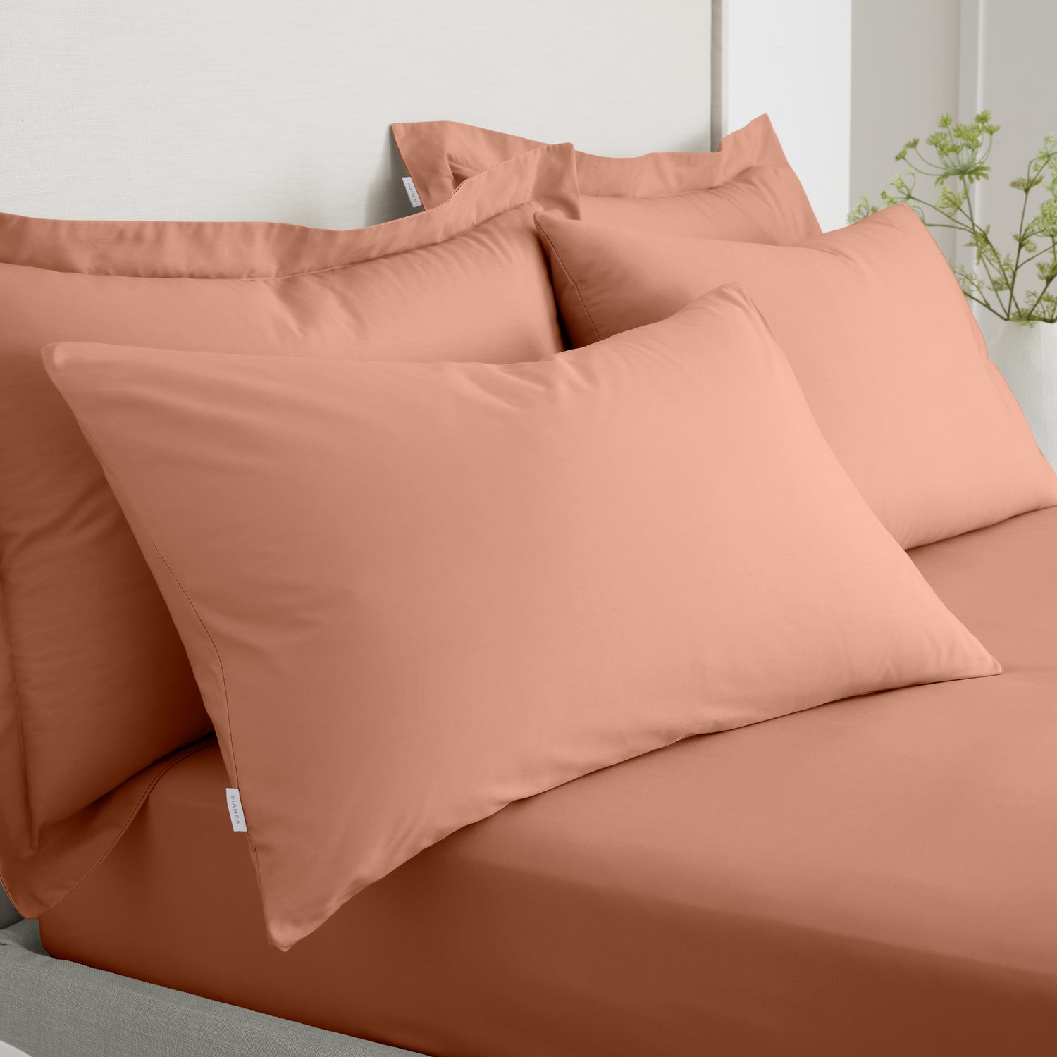 Bianca 200 Thread Count Cotton Percale Pair of Housewife Pillowcases Clay
