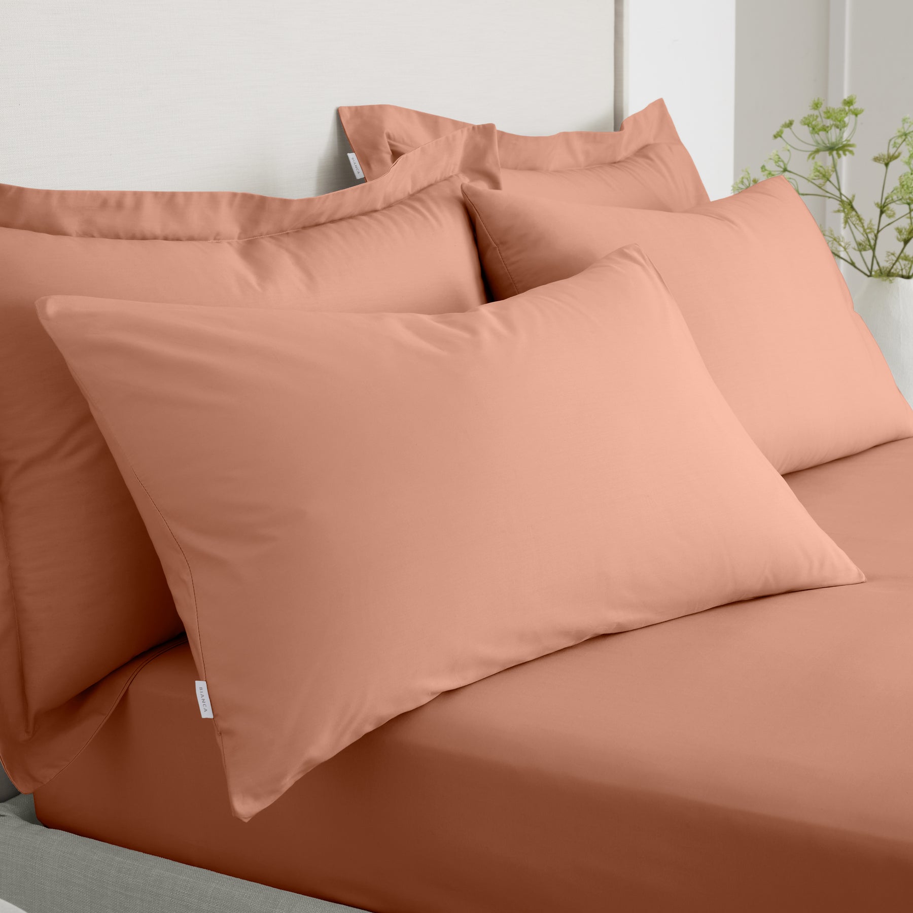 Bianca 200 Thread Count Cotton Percale Extra Deep Pair of Housewife Pillowcases Clay