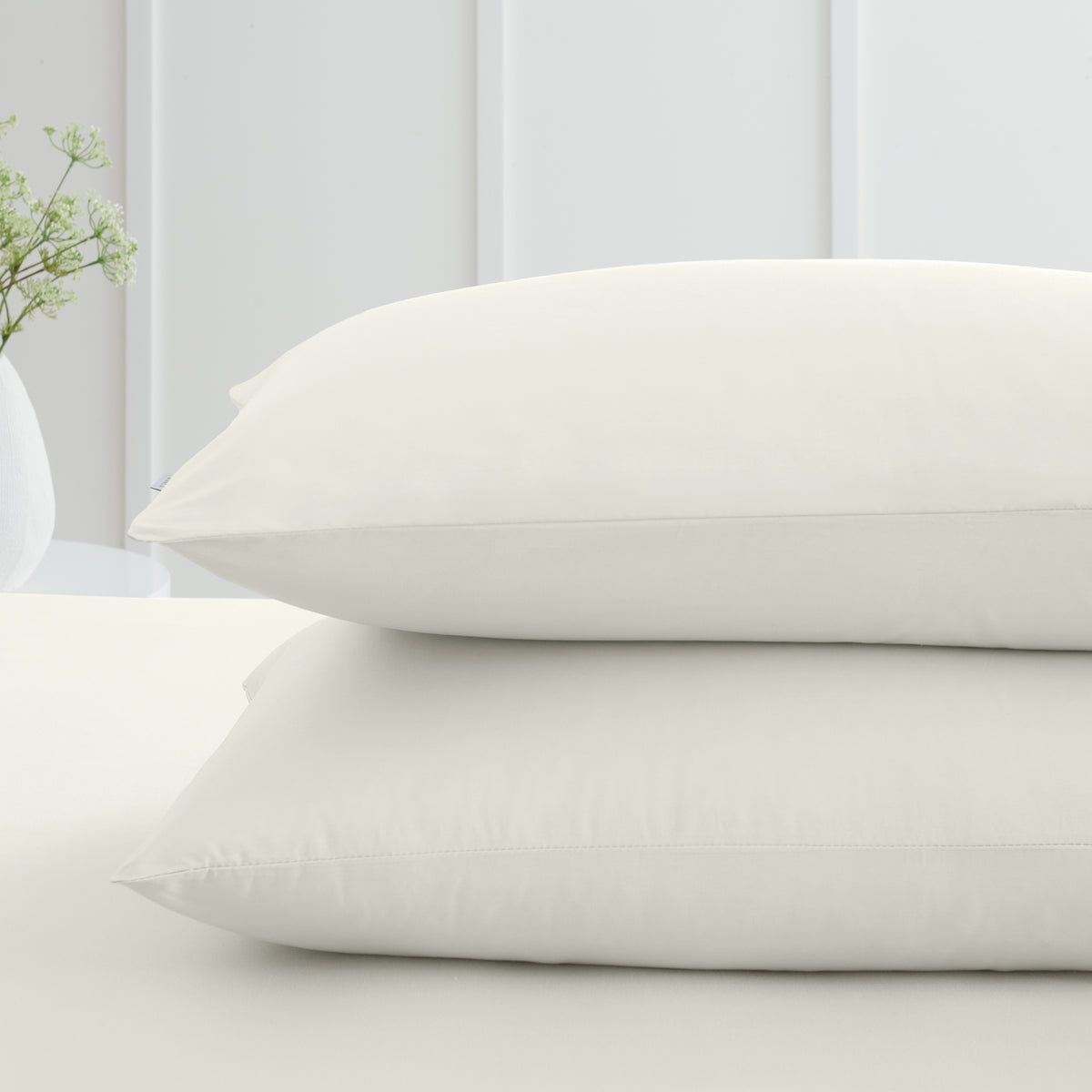 Bianca 200 Thread Count Cotton Percale Pair of Housewife Pillowcases Cream