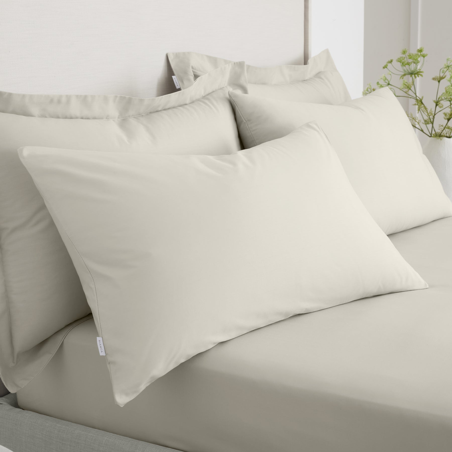 Bianca 200 Thread Count Cotton Percale Extra Deep Pair of Housewife Pillowcases Natural