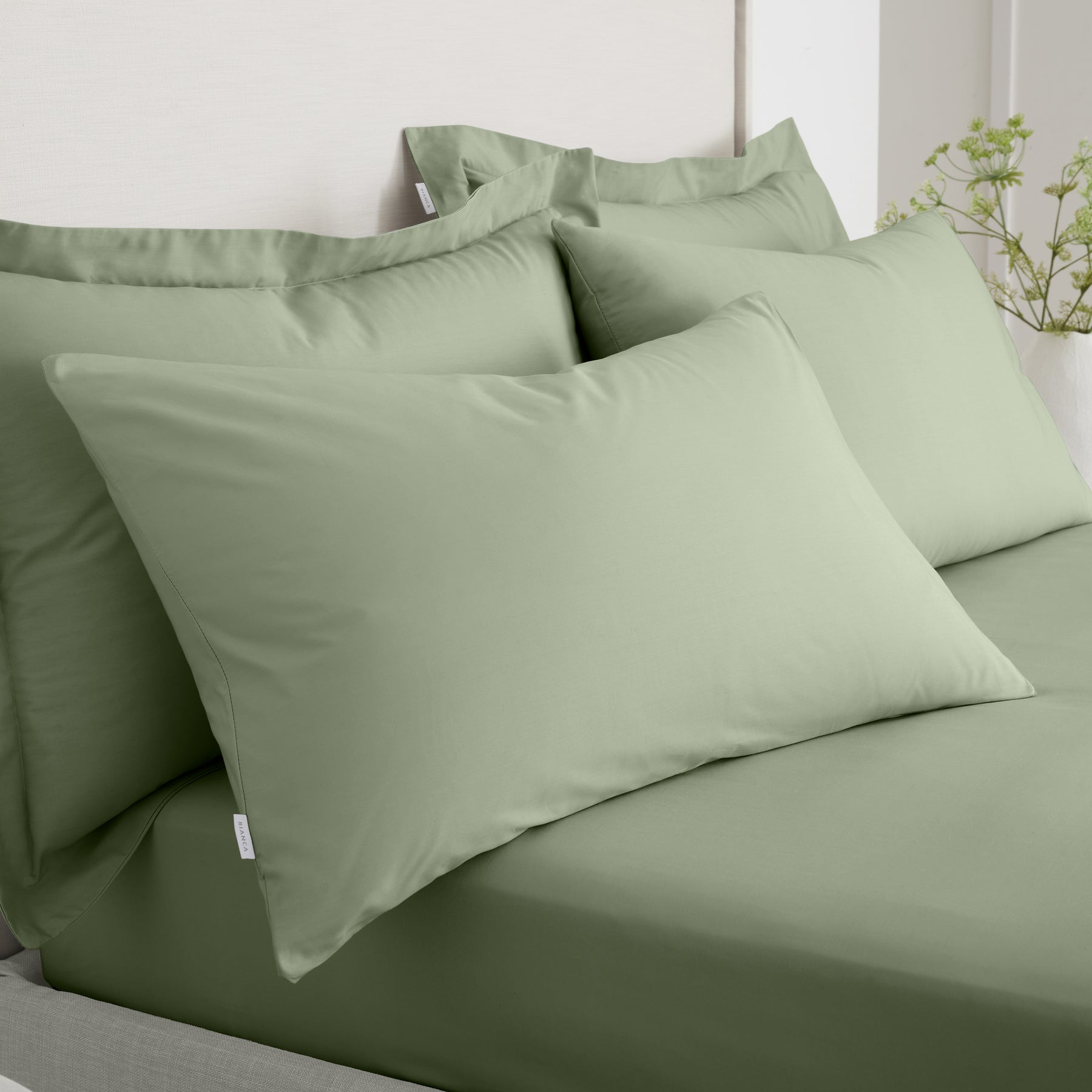 Bianca 200 Thread Count Cotton Percale Extra Deep Pair of Housewife Pillowcases Sage