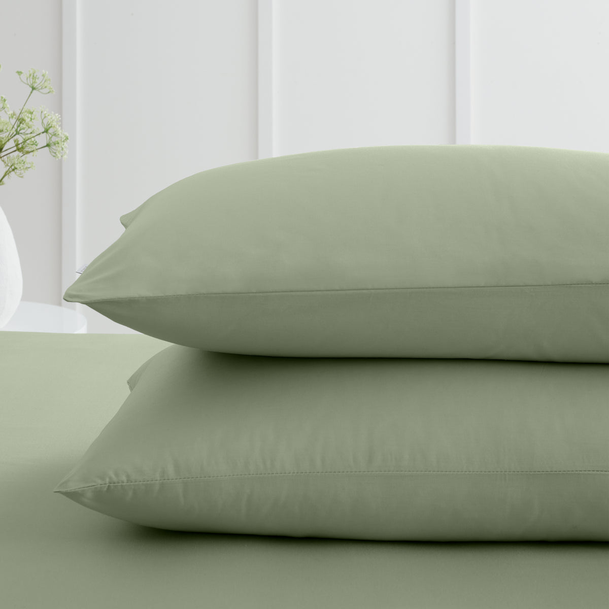 Bianca 200 Thread Count Cotton Percale Pair of Housewife Pillowcases Sage